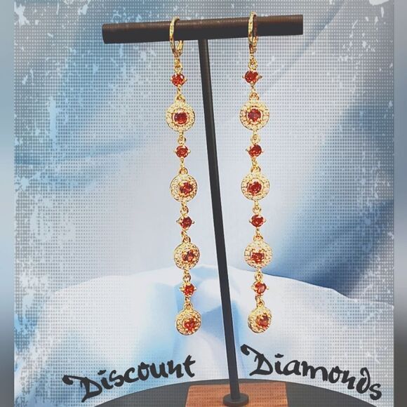 Natural Red Mystic Topaz 18K Gold Long Dangle Earrings - Picture 1 of 9